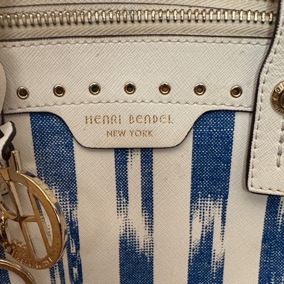 Henri Bendel White and Blue Striped Tote - Picture 2 of 12